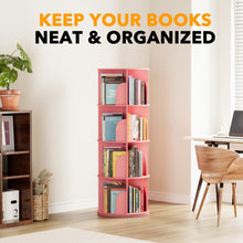 Load image into Gallery viewer, SpaceAid 4 Tier Rotating Bookshelf Tower, Spinning Bookcase Lazy Susan, Revolving 360 Book Shelf Storage Round Carousel, Vertical Rotate Turning Spiral Corner Organizer, White