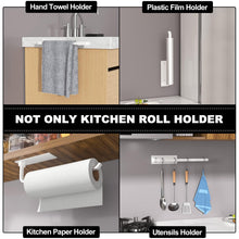 Load image into Gallery viewer, Paper Towel Holder - Self-Adhesive or Drilling, Matte Black, Upgraded Aluminum Kitchen Roll Dispenser Under Cabinet, Lighter but Stronger Than Stainless Steel!