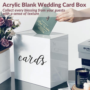 JupDec White Wedding Card Box Reception with Slot, 10" Large Acrylic Card Storage Box for Gifts, Souvenirs, Donations, Baby Showers, Birthday Party, Graduations