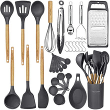Load image into Gallery viewer, Kitchen Cooking Utensils Set,29 pcs Non-Stick Silicone Cooking Kitchen Utensils Set with Holder, Wooden Handle Silicone Kitchen Gadgets Utensil Set Spatula Turner Spoon Tongs Whisk (White)