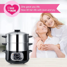 Load image into Gallery viewer, Secura 2 Stainless Steel Food Steamer 8.5 Qt Electric Glass Lid Vegetable Steamer Double Tiered Stackable Baskets with Timer
