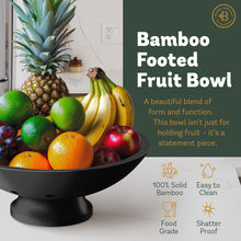 Load image into Gallery viewer, Bambüsi Fruit Bowl - 11&quot; Large Brown Wooden Pedestal Bowl for Kitchen Counter &amp; Dining Table Centerpiece, Premium Bamboo Wood Fruit Basket &amp; Banana Holder for Fresh Produce, Bread &amp; Home Decor