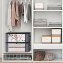 Load image into Gallery viewer, HomeHacks Storage 3-Pack Clothes Organizer Storage Bags Foldable Storage Box with Large Clear Window Sturdy Handles for Closet, Dorm, Pillows, Bedding, Clothes, Blankets, 35L, Gray
