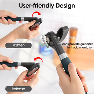 Beneno Can Opener, Manual Side Safe Cut Can Opener Smooth Edge with Durable Sharp Blade, Effort-Saving Knob & Comfortable Non-slip Handle, Brown