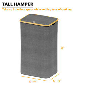 SpaceAid Laundry Hamper with Lid, 110L Large Tall Clothes Basket Bin with Bamboo Handles, Collapsible Laundry Hamper for Bedroom, Bathroom, Dorm, Laundry Room - Black