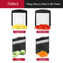 Load image into Gallery viewer, All-in-1 Vegetable Chopper and Mandoline Slicer for Kitchen - Cheese Grater, French Fry Cutter, Cheese Slicer - Bonus Handheld Spiralizer Included (6 in 1, Black/White)