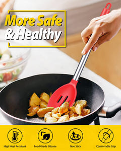 Pack of 2 Large Silicone Cooking Spoons,Non Stick Solid Basting Spoon,Heat-Resistant Kitchen Utensils for Mixing,Serving,Draining,Stirring (BLACK)