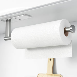 Paper Towel Holder Under Cabinet - Stainless Steel Paper Towel Holder Wall Mount, Self-Adhesive or Drilling, Matte Black Towel Rack for Kitchen Organization and Storage, Kitchen Paper Roll Holder