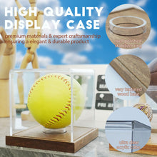 Load image into Gallery viewer, JupDec Baseball Display Case - Clear Cube Baseball Holder with Wooden Base, Autograph Stand Box for Single Ball, Acacia Wood, Brown, 1 Pack