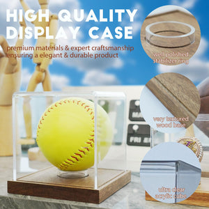 JupDec Baseball Display Case - Clear Cube Baseball Holder with Wooden Base, Autograph Stand Box for Single Ball, Acacia Wood, Brown, 1 Pack