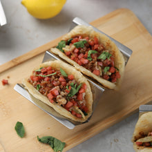 Load image into Gallery viewer, YellRin Taco Holders Stainless Steel Taco Holder Stands Set of 4 Each Taco Rack Holds 2 Soft &amp; Hard Shell Tacos for Taco Rack, Taco Shell Holder, Taco Tray, Oven, Grill (4)