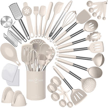 Load image into Gallery viewer, Umite Chef Silicone Kitchen Cooking Utensil Set, 43 pcs Spatula Set with Stainless Steel Handle, Non-stick Heat Resistant - Best Cookware Set-(Khaki)