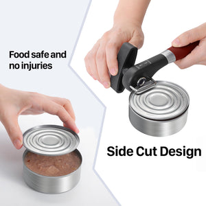 Beneno Can Opener, Manual Side Safe Cut Can Opener Smooth Edge with Durable Sharp Blade, Effort-Saving Knob & Comfortable Non-slip Handle, Brown