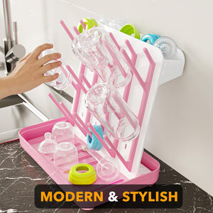 SpaceAid Baby Bottle Drying Rack with 20 Hooks, Space Saving Kitchen Bottles Rack Dryer, Vertical Baby Bottle Holder Organizer for Countertop Storage Accessories (White and Gray)
