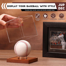 Load image into Gallery viewer, JupDec Baseball Display Case - Clear Cube Baseball Holder with Wooden Base, Autograph Stand Box for Single Ball, Acacia Wood, Brown, 1 Pack