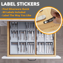 Load image into Gallery viewer, SpaceAid Bamboo Silverware Drawer Organizer with Labels, Kitchen Utensil Tray Holder Organizer for Flatware, Cutlery, Spoon and Knives Drawer Storage Organization (Natural, 6 Slots)