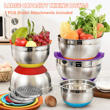 Load image into Gallery viewer, Umite Chef Mixing Bowls with Airtight Lids Set, 8PCS Stainless Steel Khaki Nesting Bowls with Grater Attachments, Kitchen Bowls with Non-Slip Bottoms, Size 5, 4, 3.5, 2, 1.5QT for Mixing &amp; Serving