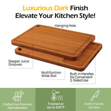 Load image into Gallery viewer, Bamboo Cutting Board, Durable Wood Cutting Boards for Kitchen with Deep Juice Grooves &amp; Built-in Handles, Ideal Charcuterie &amp; Chopping for Meat, Vegetables and Fruits Ideal Kitchen Gifts