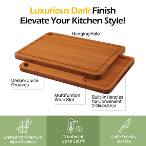 Bamboo Cutting Board, Durable Wood Cutting Boards for Kitchen with Deep Juice Grooves & Built-in Handles, Ideal Charcuterie & Chopping for Meat, Vegetables and Fruits Ideal Kitchen Gifts
