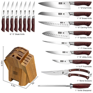 Kitchen Knife Set with Block 18-Piece, Super Sharp High Carbon Stainless Steel Chef Knife Set, Professional Cutlery Knife Set with Sharpener