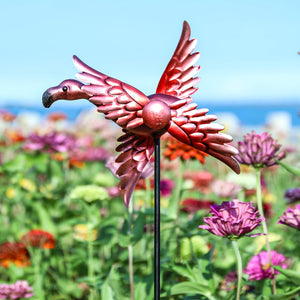 WONDER GARDEN Wind Spinners Outdoor - 2 Pack Small Metal Flamingo Wind Spinner Windmill, Wind Sculpture for Yard Patio Lawn Decor