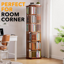 Load image into Gallery viewer, SpaceAid 6 Tier Rotating Bookshelf Tower, Bamboo Spinning Book Shelf, Revolving 360 Bookcase Storage Swivel Round Carousel, Vertical Rotate Turning Spiral Corner Organizer (6-Tier Walnut)