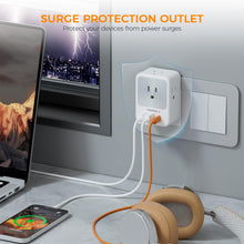 Load image into Gallery viewer, Surge Protector Wall Outlet Extender, TESSAN Multi Plug Outlet Splitter with 3 USB Charging Blocks(1 USB C), Multi Plug Wall Charger for Home, Office, School, College Dorm Essentials