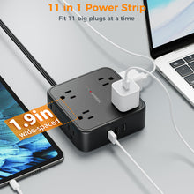 Load image into Gallery viewer, Surge Protector Flat Extension Cord Flat Plug Power Strip, 8 AC Outlets, 3 USB Charger(1 USB C Port) 3-Sided Outlet Extender, 5 Ft, 900 Joules Protection, Office Supplies, Dorm Room Essentials, Grey