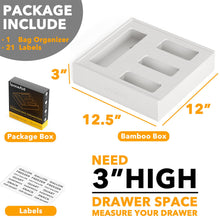 Load image into Gallery viewer, SpaceAid Bag Storage Organizer for Kitchen Drawer, Bamboo Organizer, Compatible with Gallon, Quart, Sandwich and Snack Variety Size Bag (1 Box 4 Slots)