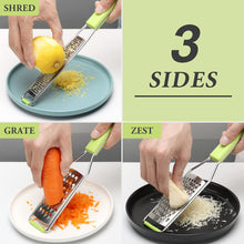 Load image into Gallery viewer, Lemon Zester Grater Three-piece Suit - Heavy Duty Kitchen Tool for Parmesan Cheese, Ginger, Garlic, Nutmeg, Chocolate, Vegetables，Fruits，Stainless Steel Grater Dishwasher Safe Black