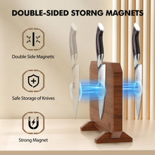 Load image into Gallery viewer, Magnetic Knife Block, Thickened Acacia Wood Kitchen Knife Holder Stand with Strong Magnets, Multifunctional Double Side Knife Storage Organizer for Kitchen Counter