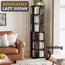 Load image into Gallery viewer, SpaceAid 6 Tier Rotating Bookshelf Tower, Bamboo Spinning Book Shelf, Revolving 360 Bookcase Storage Swivel Round Carousel, Vertical Rotate Turning Spiral Corner Organizer (6-Tier Walnut)
