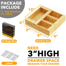 Load image into Gallery viewer, SpaceAid Bag Storage Organizer for Kitchen Drawer, Bamboo Organizer, Compatible with Gallon, Quart, Sandwich and Snack Variety Size Bag (4 Pack)