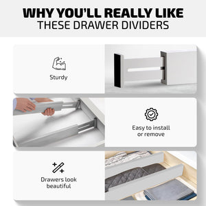 4 Pack Drawer Dividers Bamboo 2.6" High, 16-22" Adjustable Drawer Organizers for Clothes, Expandable Dresser Separators in Bedroom/Bathroom/Kitchen/Office Organization and Storage (Natural)