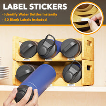 Load image into Gallery viewer, SpaceAid Bamboo Water Bottle Organizer with Labels for Kitchen and Pantry, Storage Rack for Cabinets, Home Cup and Wine Bottle Holder Shelf Organizers, 2 Pack 3-Slot, Hold 6 Bottles