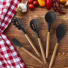 Load image into Gallery viewer, Kitchen Utensils Set- 35 PCs Cooking Utensils with Grater,Tongs, Spoon Spatula &amp;Turner Made of Heat Resistant Food Grade Silicone and Wooden Handles Kitchen Gadgets Tools Set for Nonstick Cookware