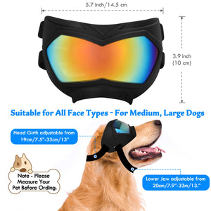 Large Dog Sunglasses Dog Goggles Pet Glasses Pet Eyewear with Adjustable Strap, Glasses for Medium Large Dog Swimming Skating Glasses Windproof Dustproof UV Proof (Black-Colorful)