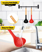 Load image into Gallery viewer, Pack of 2 Soup Ladle, Silicone Ladle Spoon with Wooden Handle, Large Non Stick High Heat Resistant Kitchen Utensils for Cooking, Stirring, Serving Soups(GRAY-BLUE)