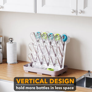 SpaceAid Baby Bottle Drying Rack with 20 Hooks, Space Saving Kitchen Bottles Rack Dryer, Vertical Baby Bottle Holder Organizer for Countertop Storage Accessories (White and Gray)