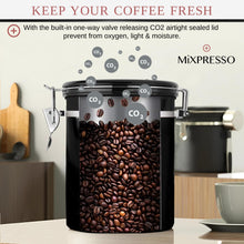 Load image into Gallery viewer, Mixpresso Green Coffee Canister, 16oz Airtight Stainless Steel Kitchen Food Storage Container with Clear Lid and Spoon. for Grounds Coffee, Beans, Tea, Flour, Cereal, Vacuum Sealed Sugar Container