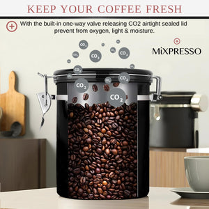 Mixpresso Green Coffee Canister, 16oz Airtight Stainless Steel Kitchen Food Storage Container with Clear Lid and Spoon. for Grounds Coffee, Beans, Tea, Flour, Cereal, Vacuum Sealed Sugar Container