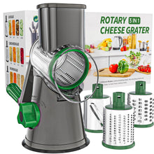 Load image into Gallery viewer, Rotary Cheese Grater Hand Crank Cheese Shredder for Fresh Cheese, Vegetable, Nuts,Non-slip Suction Base, Free Cleaning Brush Three Blades, Black