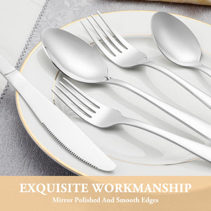MUTNITT 30 Pcs Silverware Set Service for 6,Premium Stainless Steel Flatware Set,Mirror Polished Cutlery Utensil Sets,Durable Kitchen Eating Tableware Sets,Include Fork Knife Spoon,Dishwasher Safe