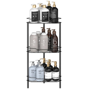 4 Tier Floor Standing Corner Shower Caddy Organizer Shelf with Hooks, Bathroom Shelves Stand Rack, Black