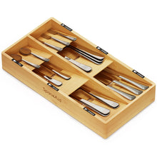 Load image into Gallery viewer, SpaceAid Bamboo Silverware Drawer Organizer with Labels, Kitchen Utensil Tray Holder Organizer for Flatware, Cutlery, Spoon and Knives Drawer Storage Organization (Natural, 6 Slots)
