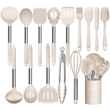 Load image into Gallery viewer, Silicone Cooking Utensil Set, Umite Chef 15pcs Silicone Cooking Kitchen Utensils Set, Non-stick - Best Kitchen Cookware with Stainless Steel Handle - Black
