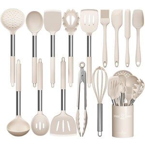 Silicone Cooking Utensil Set, Umite Chef 15pcs Silicone Cooking Kitchen Utensils Set, Non-stick - Best Kitchen Cookware with Stainless Steel Handle - Black