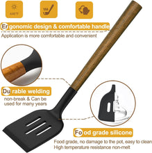 Load image into Gallery viewer, Silicone Cooking Utensil Set, Umite Chef 8-Piece Kitchen Utensils Set with Natural Acacia Wooden Handles,Food-Grade-Silicone Kitchen Gadgets Spatulas Set for Nonstick Cookware- Black
