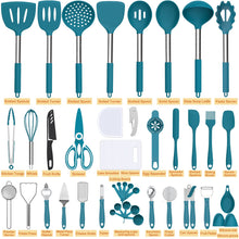 Load image into Gallery viewer, Silicone Cooking Utensil Set, Umite Chef 43 PCS Heat Resistant Kitchen Utensil Gadgets Set-Stainless Steel Handle- Kitchen Spatula Tools for Nonstick Cookware, Pots and Pans Accessories (Khaki)