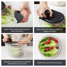 Load image into Gallery viewer, Salad Spinner Lettuce Spinner, Wash, Spin &amp; Dry Salad Greens, Vegetable Washer Salad Dryer With Rotary Handle for Fruits &amp; Vegetables, High Efficiency Vegetable Spinner Kitchen Gadget 3Qt White